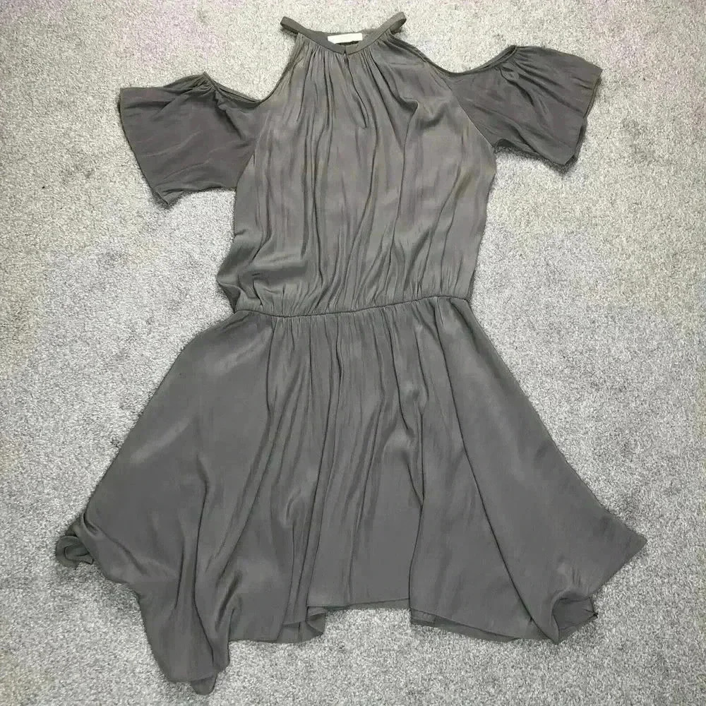 Ramy Brook Dress Cold Shoulder Short Sleeves Mini Taupe Color Elastic Waist XS